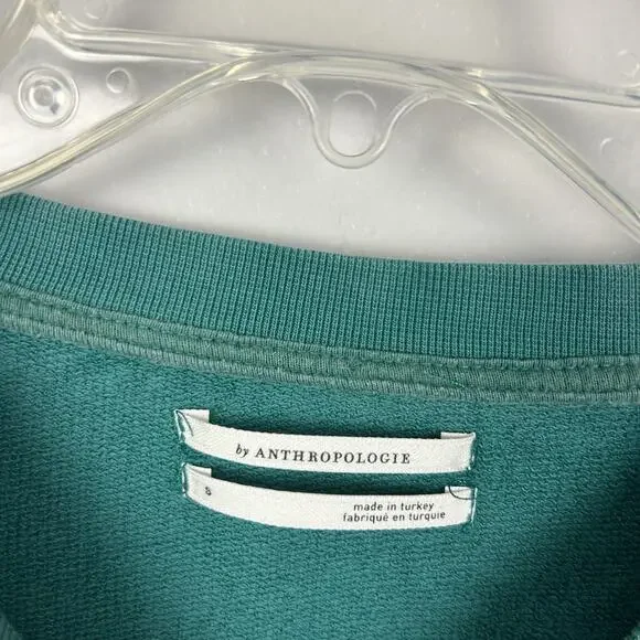 Anthropologie Green Paris Graphic Long Sleeve Cropped Crew Neck Sweatshirt S - Picture 4 of 6